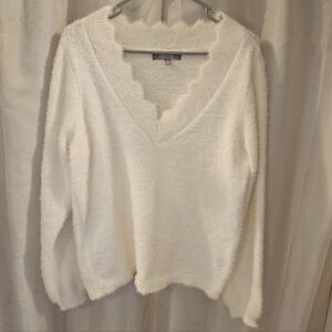 White V-Neck Women Sweater